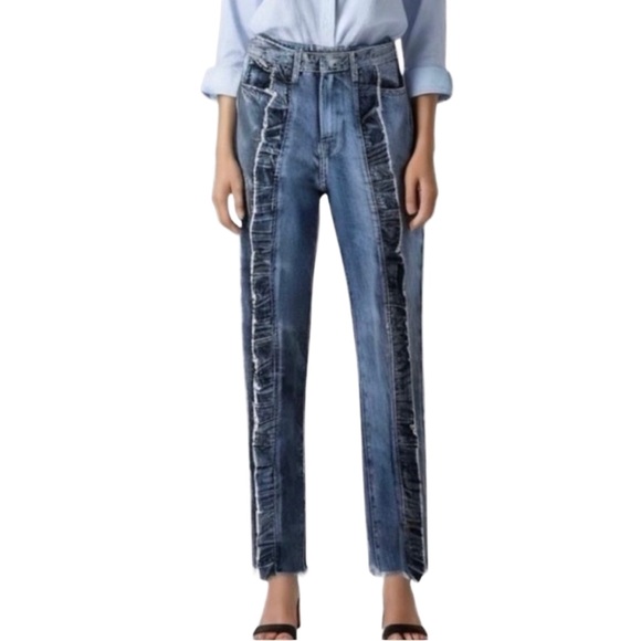 Carmar Denim - LF x Carmar Ruffle Front Straight Jeans Size 27 High Rise Statement Denim